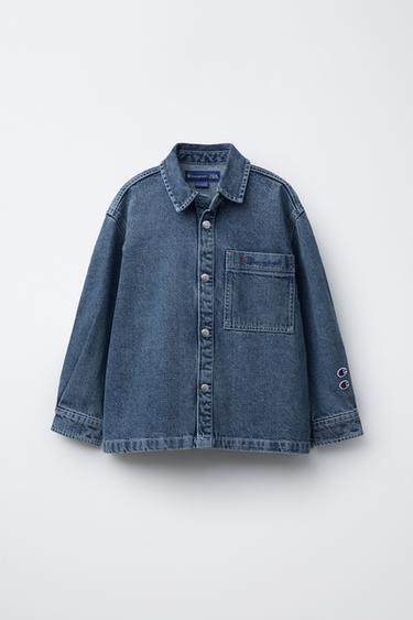 Zara Джинсовая куртка-рубашка с вышивкой CHAMPION ® X ZARA