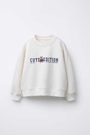 Zara Толстовка с надписью и принтом медвежонка