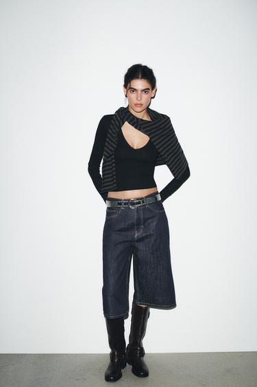 Zara Топ в рубчик с длинными рукавами