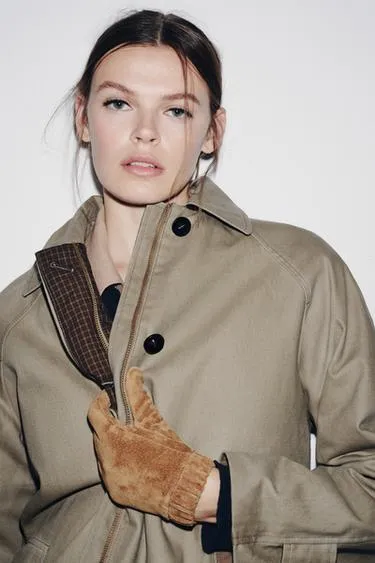 Перчатки из 100% замши со сборками