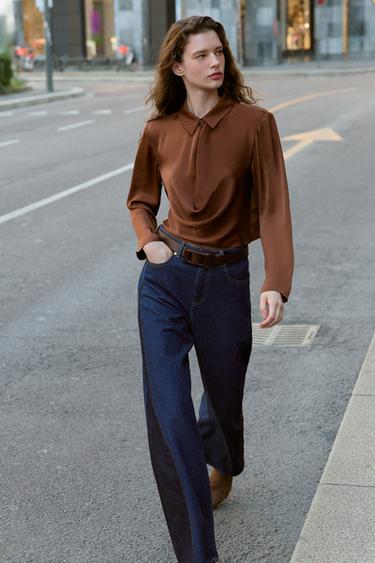 Zara Атласная рубашка с эффектом драпировки