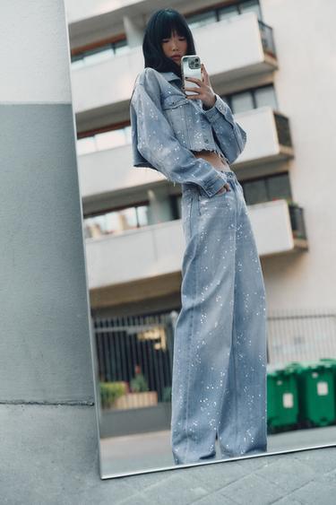 Zara Укороченная джинсовая куртка TRF со стразами купить с доставкой.