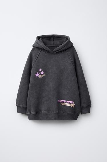 Zara Толстовка с эффектом потертости с капюшоном и текстом