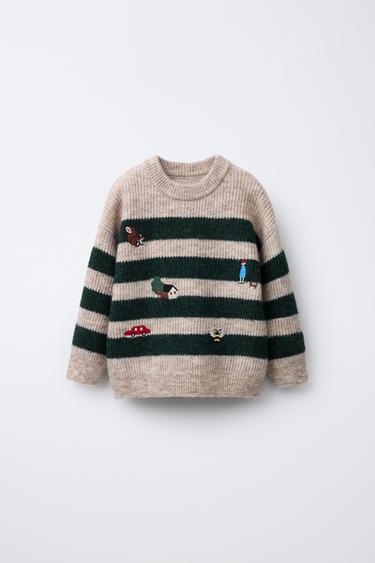 Zara Джемпер в полоску с вышивкой «лес»