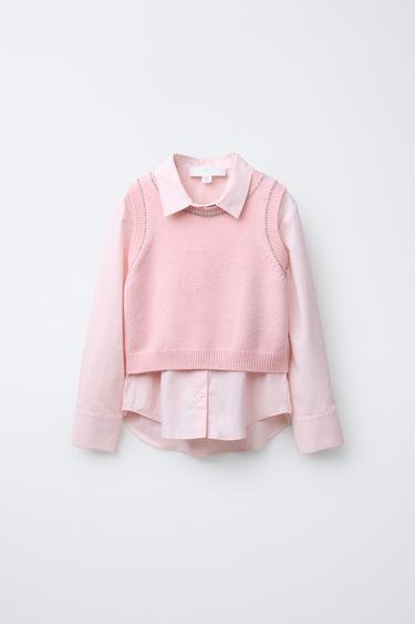 Zara Рубашка из поплина с жилетом со стразами