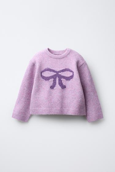 Zara Свитер с блестящим бантом из смесовой шерсти