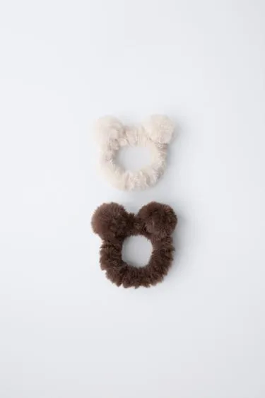 Набор из двух резинок для волос «ушки» с эффектом меха