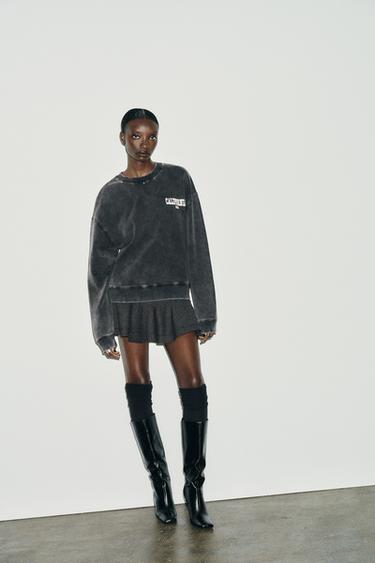 Zara Толстовка с эффектом потертости и надписью
