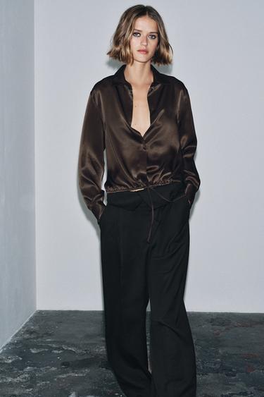 Zara Атласная блуза с лентами — ZW COLLECTION