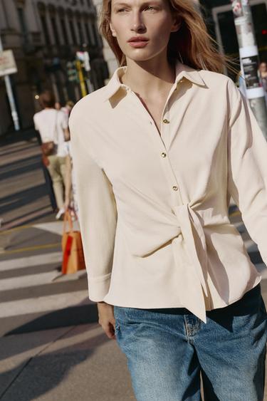 Zara Рубашка с узлом на талии