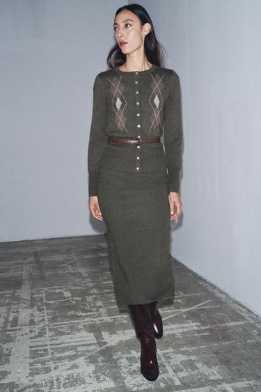 Zara Кардиган с узором «ромбы» и поясом