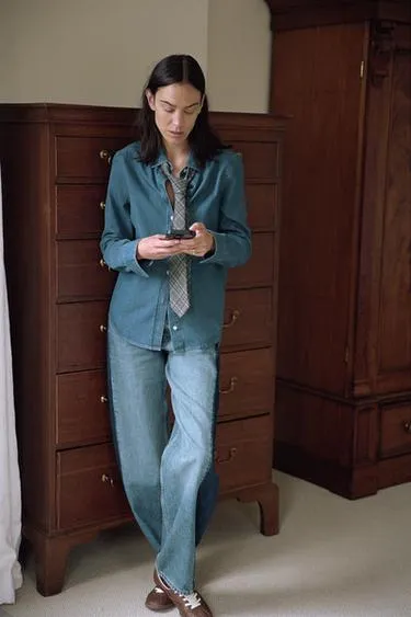 Джинсовая рубашка ZW COLLECTION слим- Заказать в России