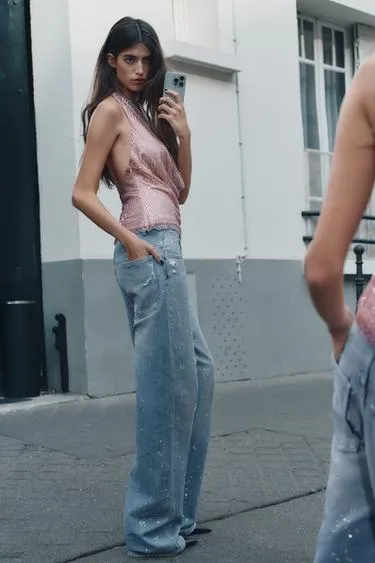 Топ на завязках красного цвета с блестками- Заказать в России