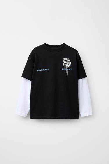 Zara Футболка с двойными рукавами и принтом граффити