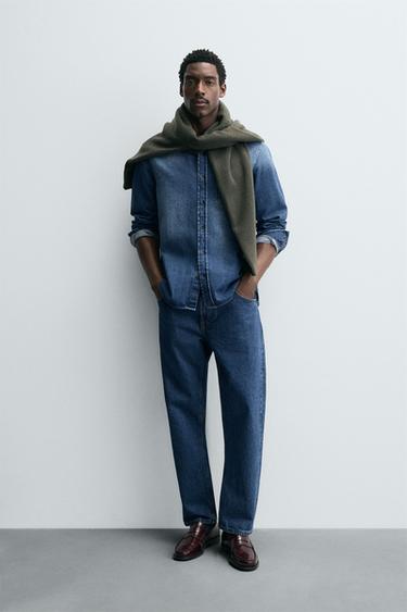 Zara Джинсовая рубашка с эффектом потертости