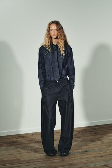 Zara Джинсовые брюки со складками купить с доставкой.