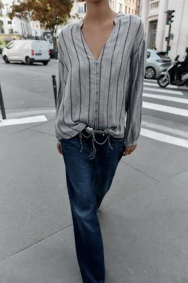 Блуза в полоску из ткани- Заказать в России