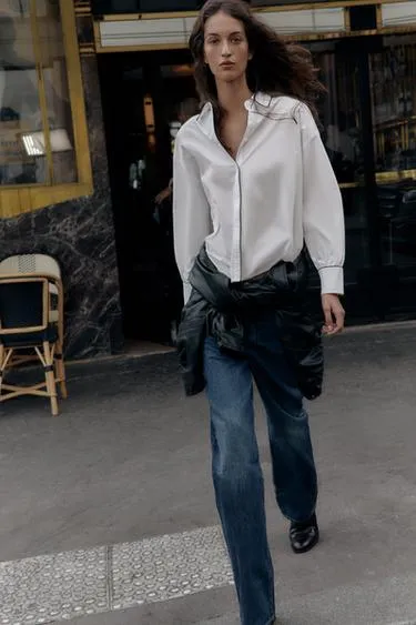 Рубашка из поплина с контрастной отделкой- Заказать в России