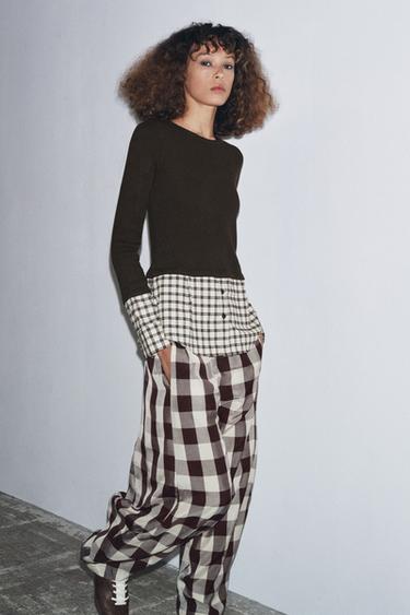 Zara Комбинированная футболка в клетку купить с доставкой.
