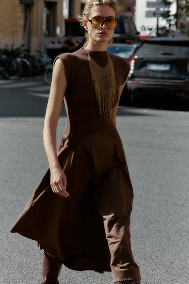 Zara Комбинированное платье из мягкой ткани купить с доставкой.