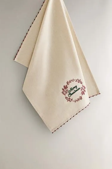 Хлопковое вышитое рождественское полотенце для чая- Заказать в России