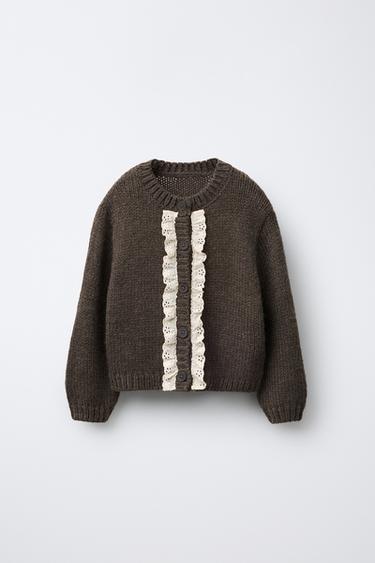 Zara Вязаный кардиган с кружевом купить с доставкой.