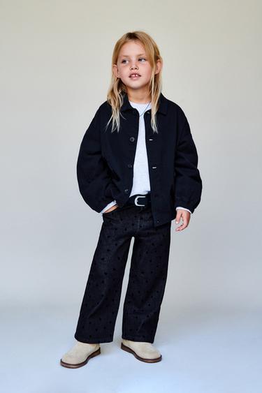 Zara Джинсы WIDE LEG с сердечками и флоковым покрытием купить с доставкой.