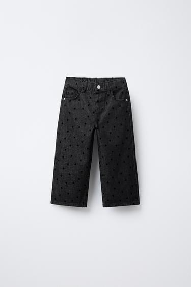 Zara Джинсы WIDE LEG с сердечками и флоковым покрытием купить с доставкой.