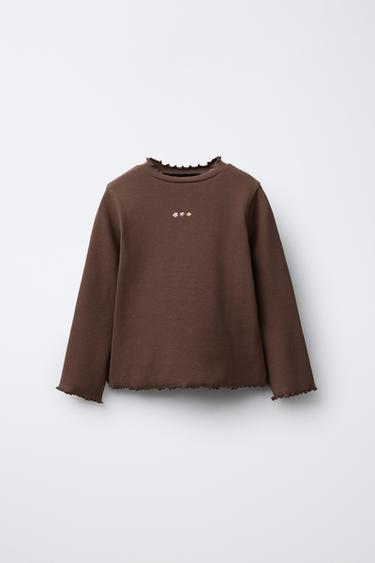 Zara Футболка в рубчик с вышивкой купить с доставкой.