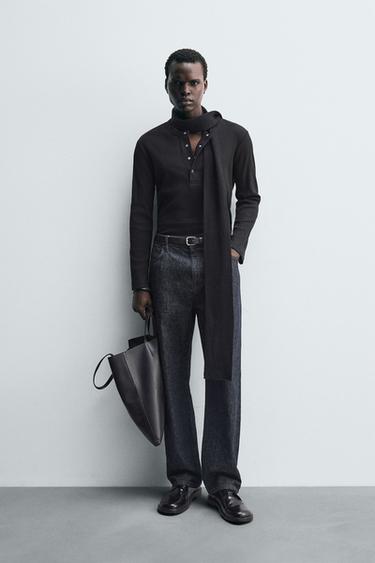 Zara Футболка с воротником на пуговицах из рельефной ткани