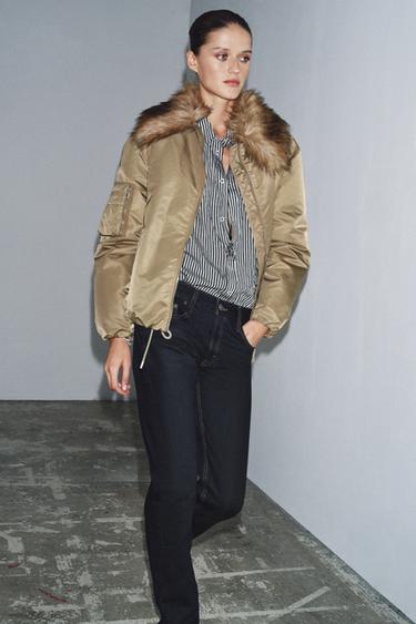 Zara Бомбер с воротником из искусственного меха — ZW COLLECTION купить с доставкой.