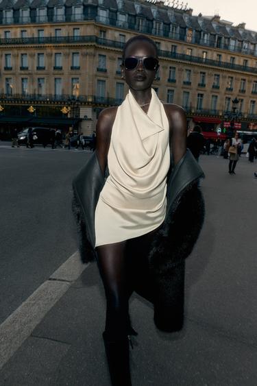 Zara Атласный топ халтер асимметричного кроя