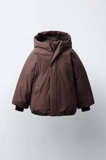 Zara Стеганое пальто с капюшоном WATER REPELLENT купить с доставкой.
