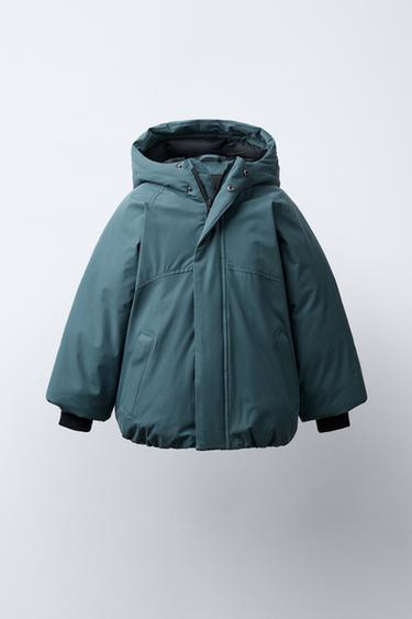 Zara Стеганое пальто с капюшоном WATER REPELLENT купить с доставкой.
