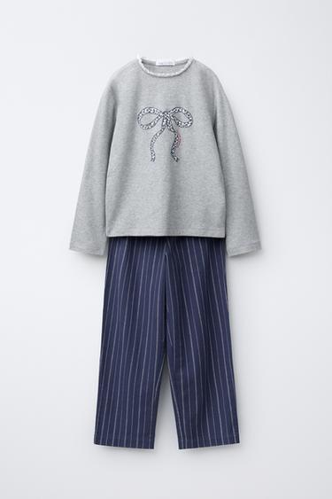 Zara 6-14 лет/ комбинированная пижама в полоску с бантом