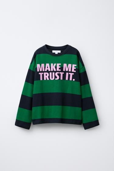 Zara Лонгслив из плотной ткани в полоску с надписью