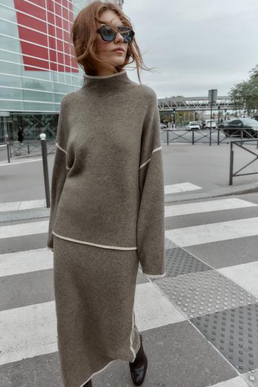 Zara Трикотажная юбка миди с контрастными деталями