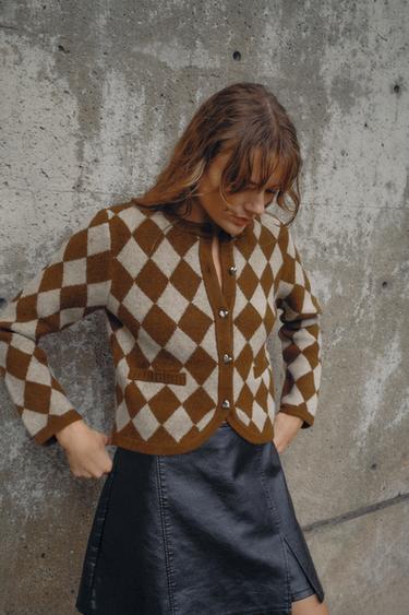 Zara Жаккардовый кардиган с ромбами