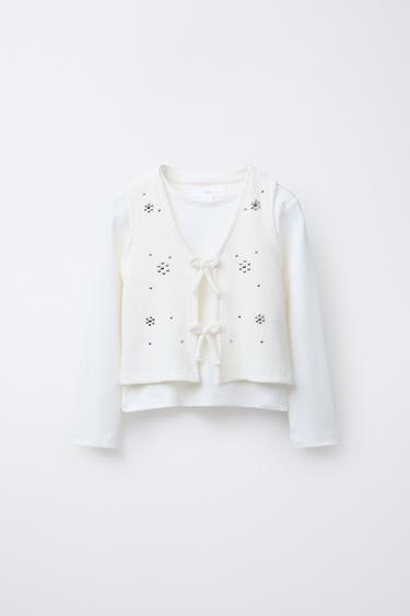 Zara Комбинированная футболка с жилетом и заклепками