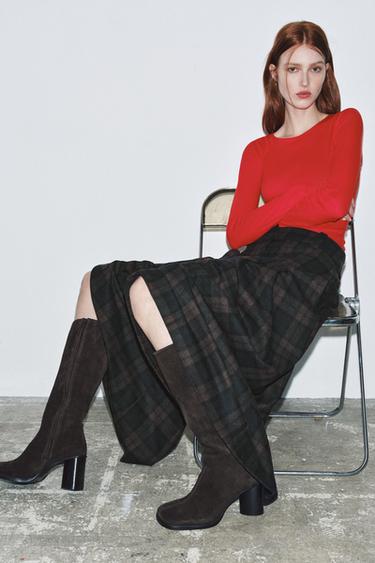 Zara Замшевые сапоги с декоративной строчкой