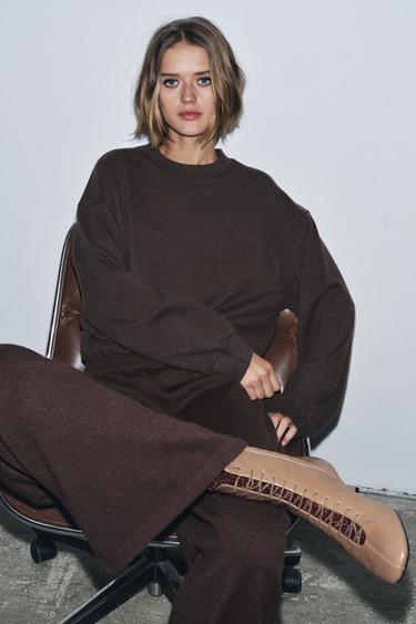 Zara Кожаные ботильоны на каблуке со шнуровкой