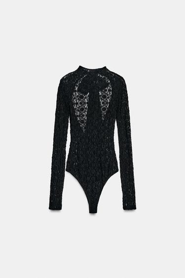 Zara Кружевное боди с атласным бантом