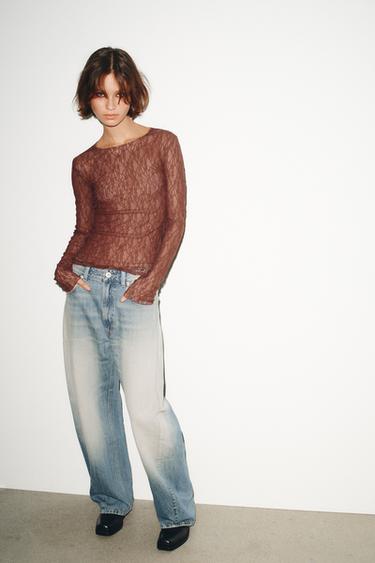 Zara Кружевной топ с длинными рукавами