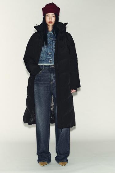 Zara Длинный пуховик с капюшоном WATER REPELLENT WINDPROOF