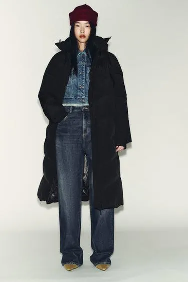 Длинный пуховик с капюшоном WATER REPELLENT WINDPROOF