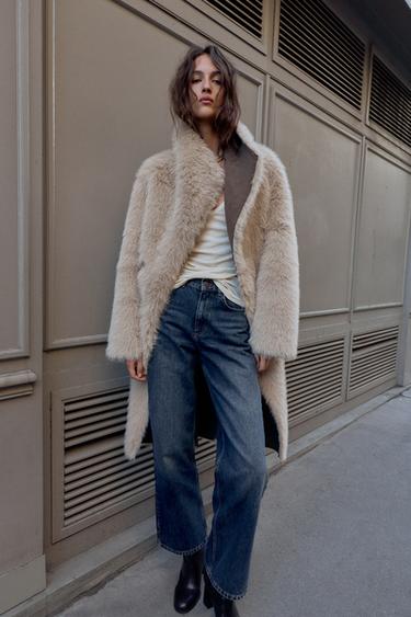 Zara Двустороннее пальто из искусственного меха