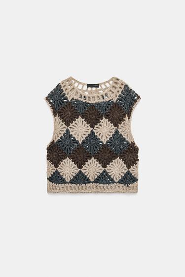 Zara Вязаный жилет крючком купить с доставкой.