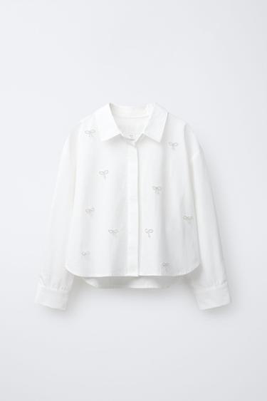 Zara Укороченная рубашка с бантиками и стразами