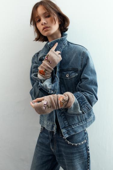 Zara Митенки с цветочной вышивкой