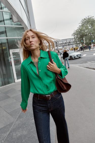 Zara Атласная рубашка с карманом купить с доставкой.